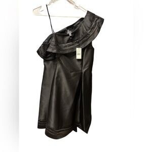 Adrianna Papell Black Satin One-Shoulder Dress